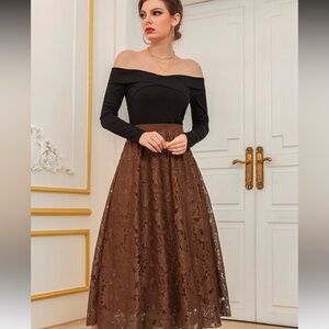 Chocolate Floral Lace Skirt